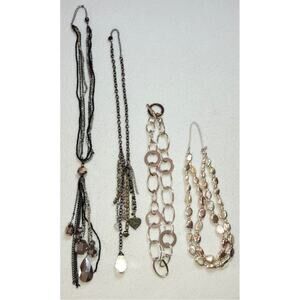 Lot of 4 Silvertone Necklaces Fringe Open Metal Circles Beaded Boho Y2k